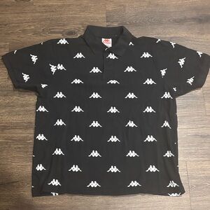 Kappa Black Polo with White Repeated Logo